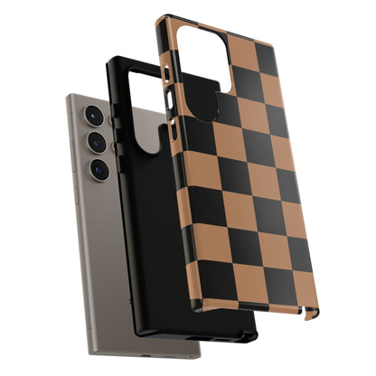 Brown Checkered Phone Case | Aesthetic Checkerboard iPhone & Samsung Tough Case
