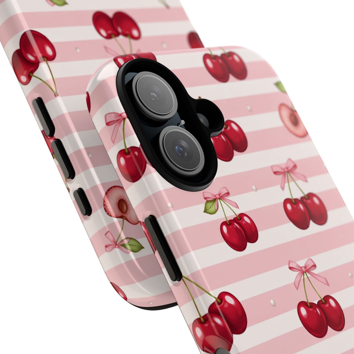 Coquette Cherry Bow Phone Case | Cute Pink Aesthetic Cherry Pattern Tough Case for iPhone & Samsung