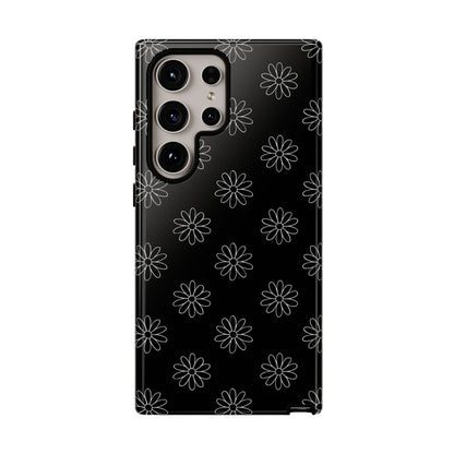 Black Daisy Floral Phone Case – Slim Protective Tough Case for Iphone, Samsung Galaxy and Pixel