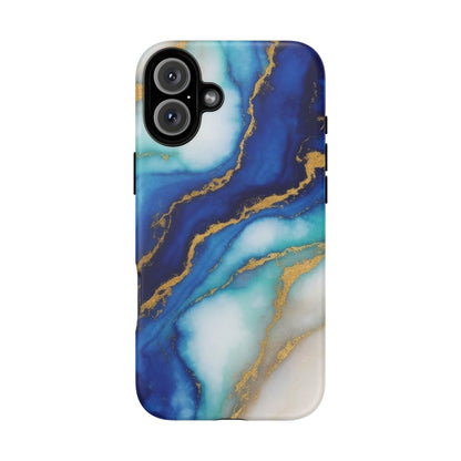 Blue & Gold Marble Phone Case – Luxury Resin Art Tough Case (iPhone, Samsung, Pixel)