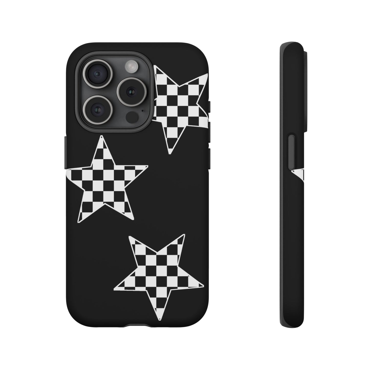 Checkered Star Tough Phone Case – Black Retro Graphic Protective Cover for Iphone, Samsung Galaxy and Pixel
