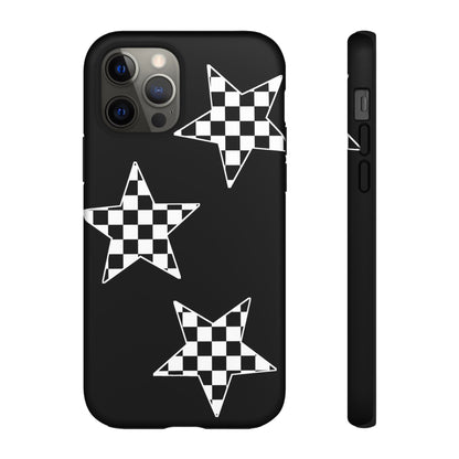 Checkered Star Tough Phone Case – Black Retro Graphic Protective Cover for Iphone, Samsung Galaxy and Pixel