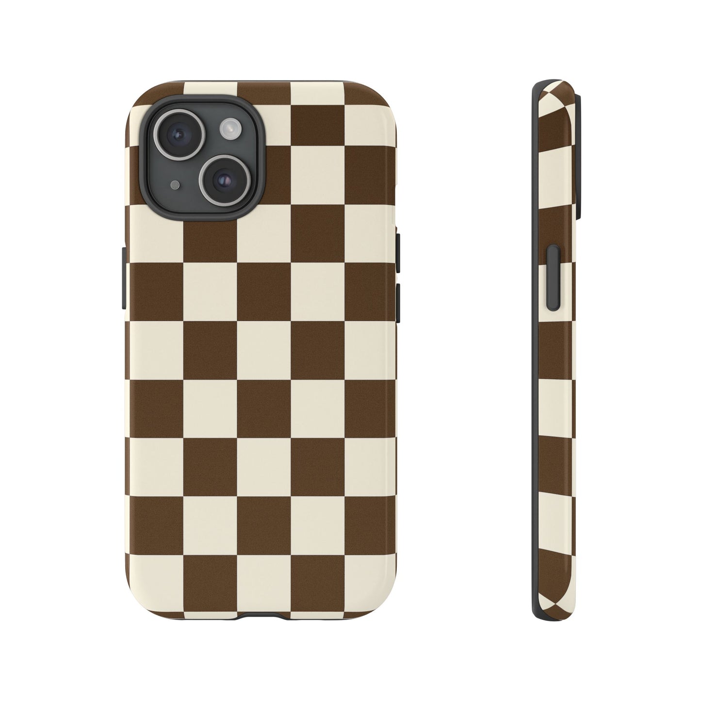 Mocha Checkerboard Phone Case | Neutral Aesthetic Checkered iPhone & Samsung Tough Case