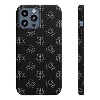 Black Daisy Floral Phone Case – Slim Protective Tough Case for Iphone, Samsung Galaxy and Pixel