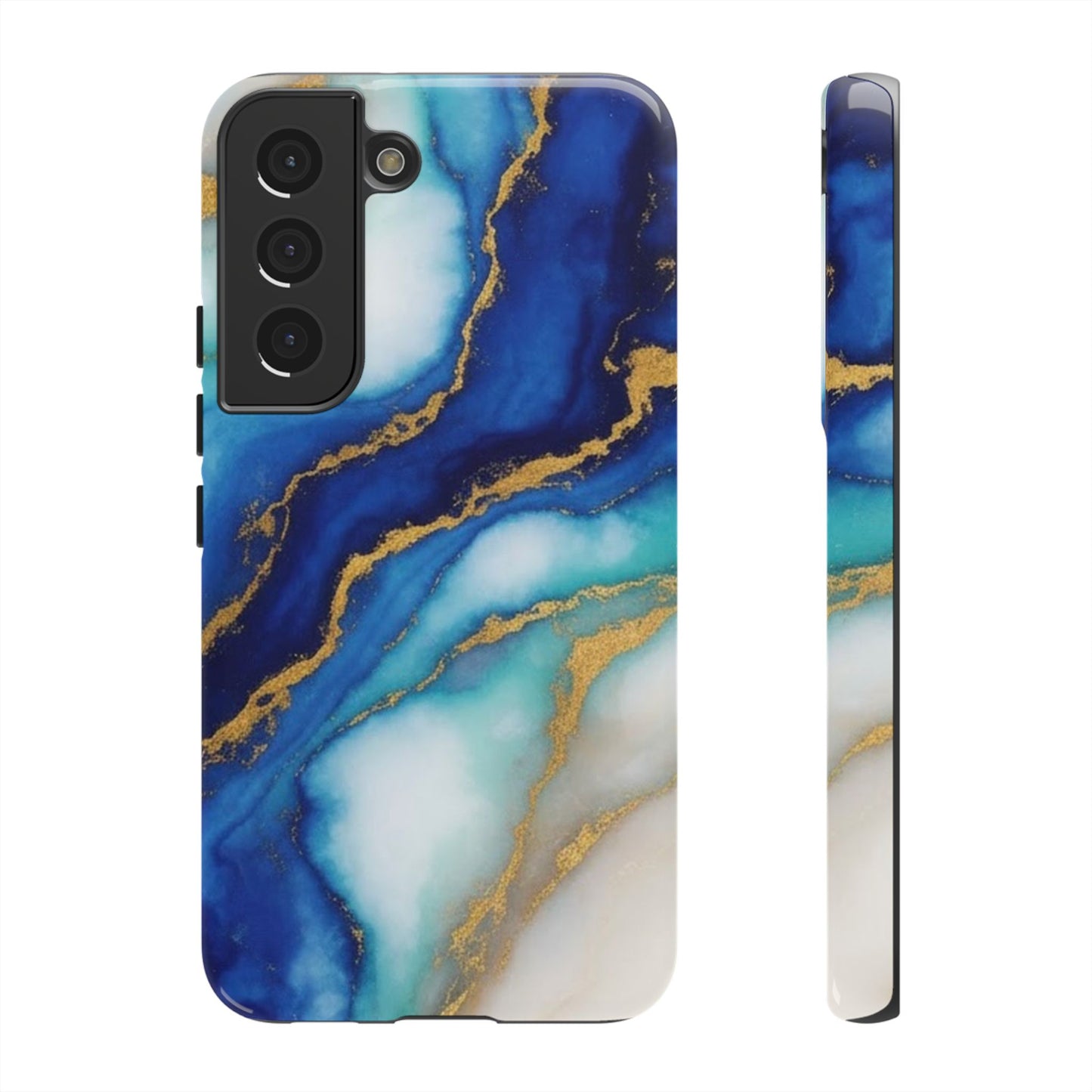 Blue & Gold Marble Phone Case – Luxury Resin Art Tough Case (iPhone, Samsung, Pixel)