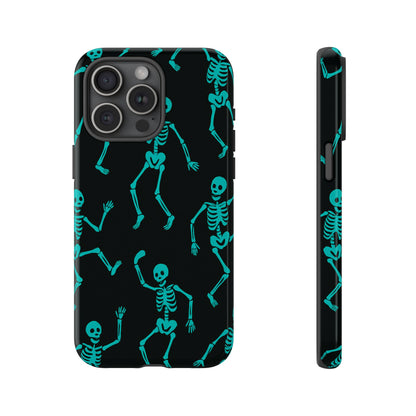 Dancing Teal Skeletons Phone Case | Tough Protective Case for Iphone, Samsung Galaxy and Pixel