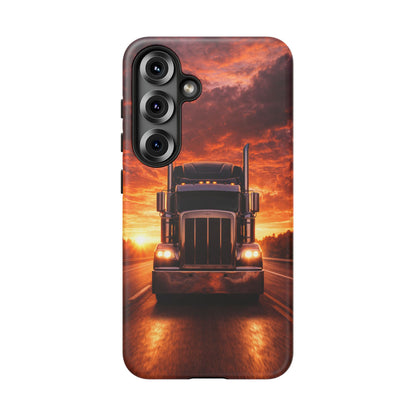 Big Rig Truck Phone Case Sunset Highway Semi Truck iPhone Samsung Cover
