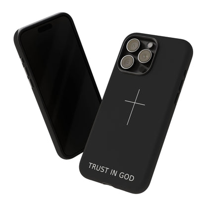 Trust in God Phone Case Minimal Cross Christian Black Tough Cover