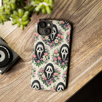 Floral Ghost Face Aesthetic Phone Case – Cute Spooky Tough Cover