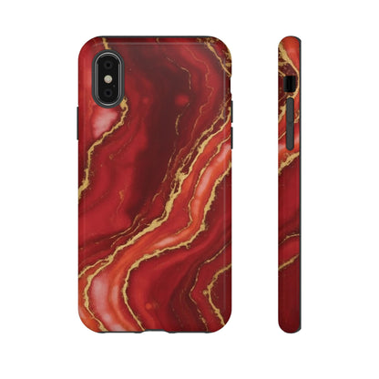 Red Agate Marble Phone Case with Gold Veins – Luxury Tough iPhone & Samsung Case