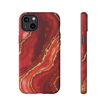 Red Agate Marble Phone Case with Gold Veins – Luxury Tough iPhone & Samsung Case