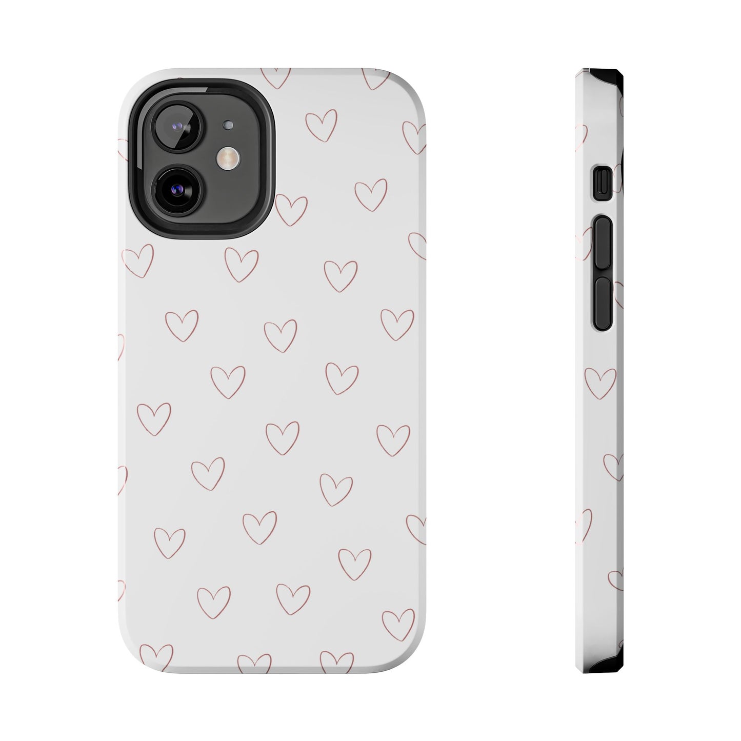 Hand-Drawn Hearts Tough Phone Case | Minimal Pink Heart Pattern