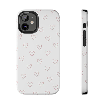 Hand-Drawn Hearts Tough Phone Case | Minimal Pink Heart Pattern
