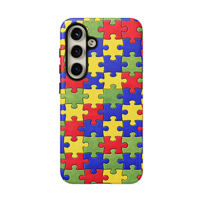 Colorful Puzzle Phone Case, Autism Awareness Jigsaw Design, Tough Protective Case, iPhone & Samsung Case, Vibrant Puzzle Pattern