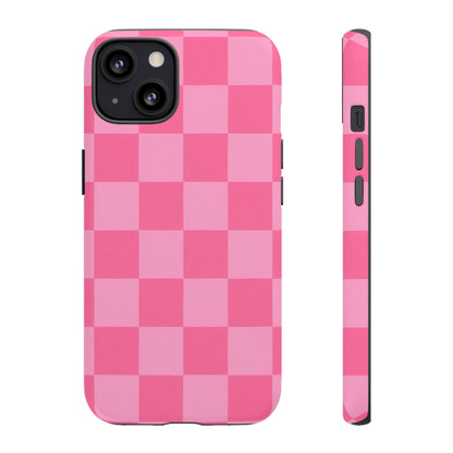 Pink Checkerboard Phone Case – Cute Aesthetic Tough Case for iPhone & Samsung