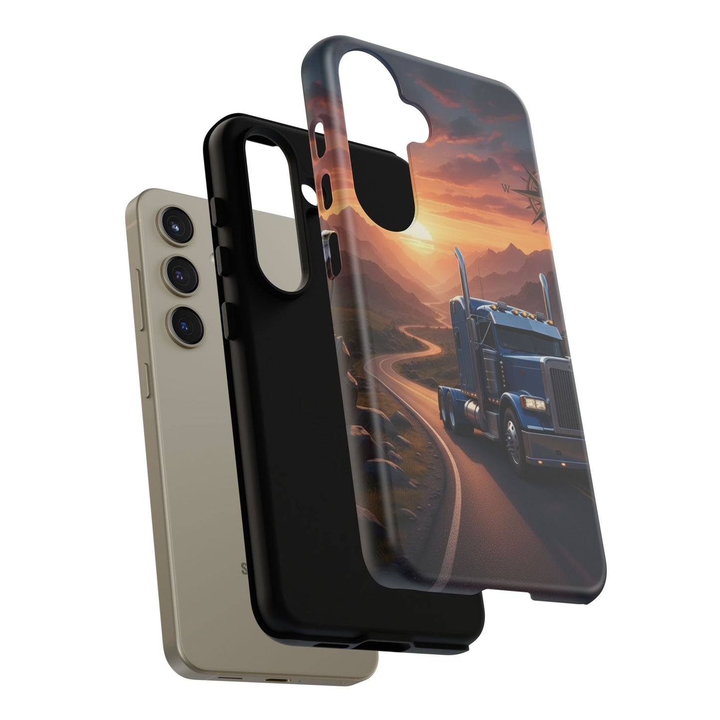 Semi Truck Sunset Phone Case | Trucker Gift | Diesel Truck Highway Road iPhone & Samsung Tough Protective Case