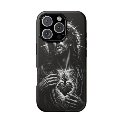 Jesus Sacred Heart Phone Case Black White Christian Faith Aesthetic