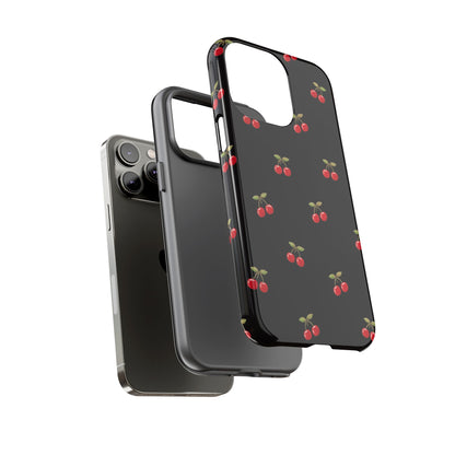 Cherry Pattern Phone Case — Slim Black Protective iPhone Case with Red Cherries for Iphone, Samsung Galaxy and Pixel