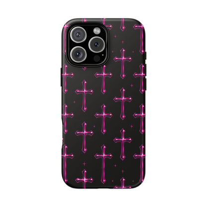 Neon Pink Cross Pattern Phone Case | Tough Protective Case for Iphone, Samsung Galaxy and Pixel