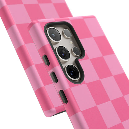 Pink Checkerboard Phone Case – Cute Aesthetic Tough Case for iPhone & Samsung