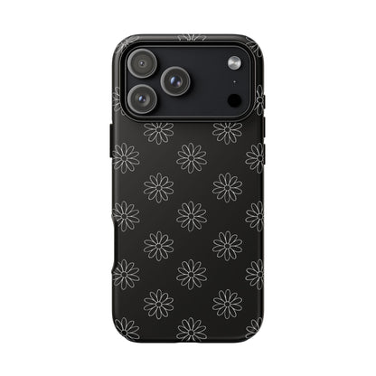 Black Daisy Floral Phone Case – Slim Protective Tough Case for Iphone, Samsung Galaxy and Pixel