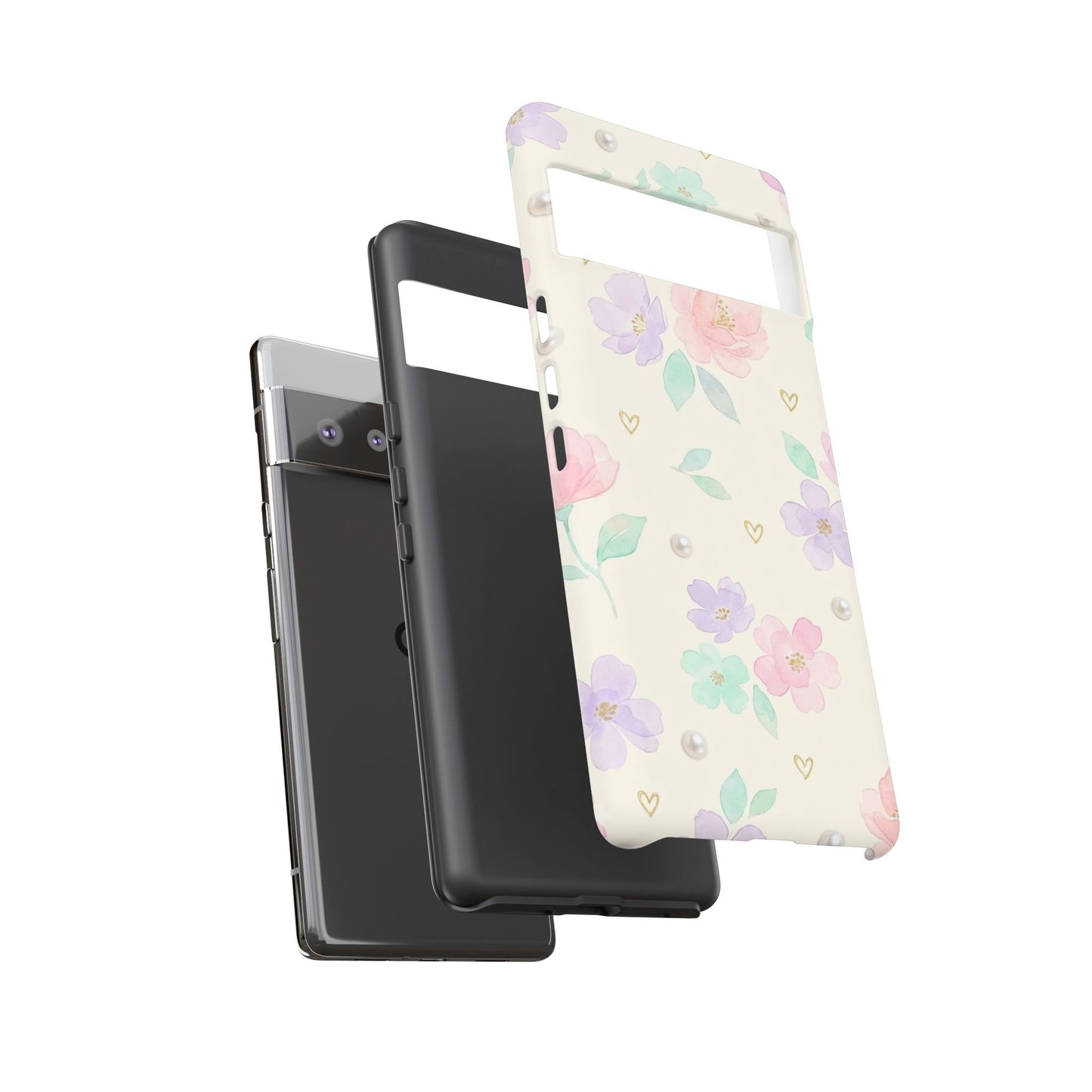Pastel Floral Phone Case – Coquette Watercolor Flower Hearts Tough Case (iPhone, Samsung, Pixel)
