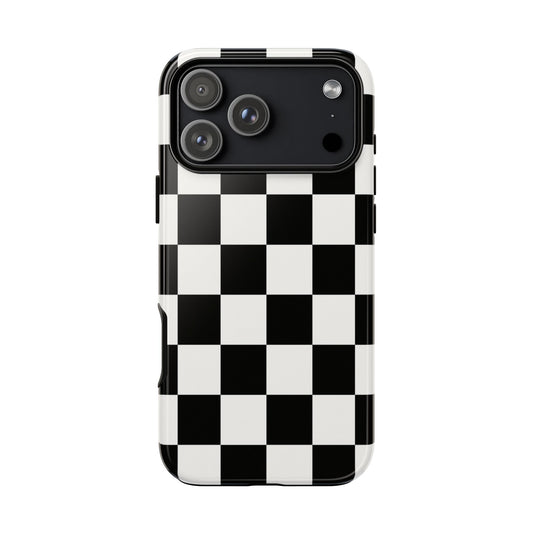 Black & White Checkerboard Phone Case – Classic Aesthetic Tough Protective Case