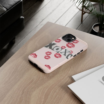 XOXO Kiss Print Phone Case | Coquette Valentine Aesthetic | Cute Pink Lipstick Kiss Tough Case for iPhone & Samsung