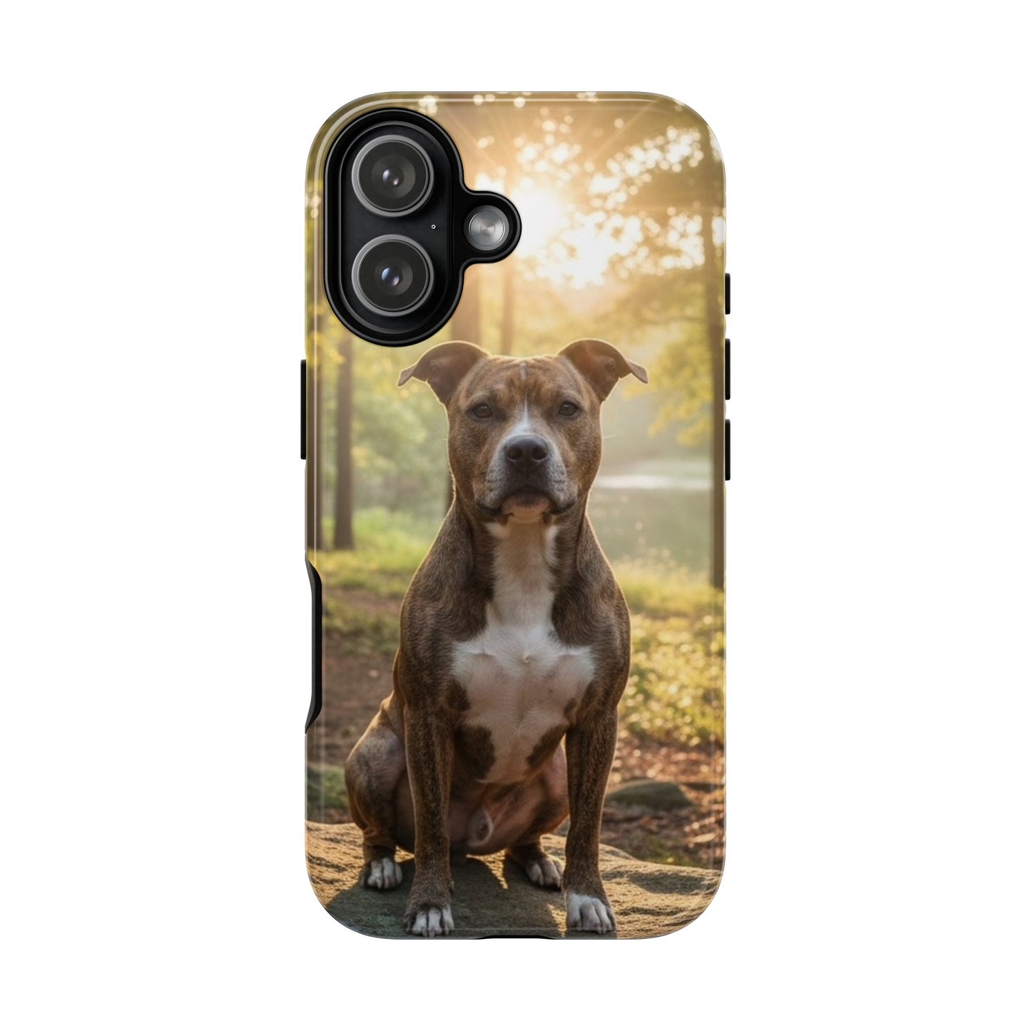Pitbull Portrait Phone Case | Dog Lover Tough Case, Sunset Forest