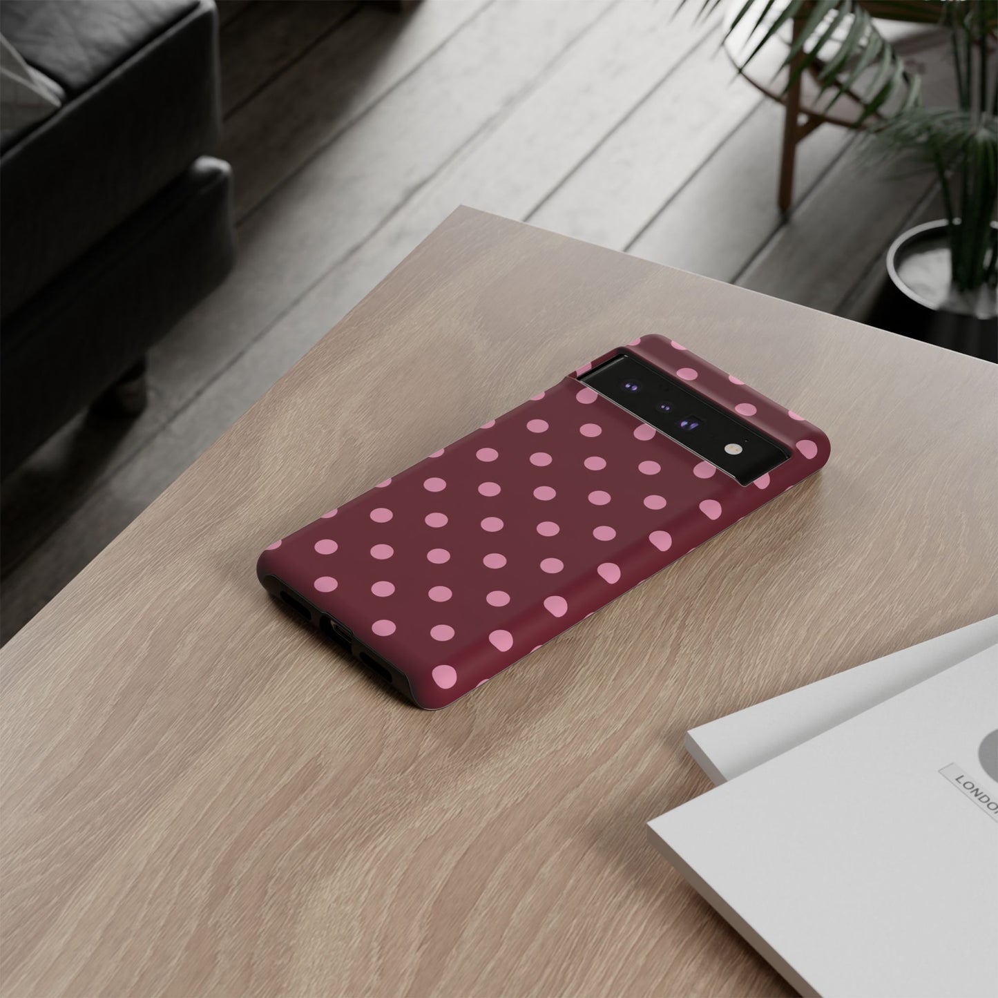 Pink Polka Dot Phone Case – Cute Aesthetic Tough Protective Phone Cover for Iphone, Samsung Galaxy and Pixel