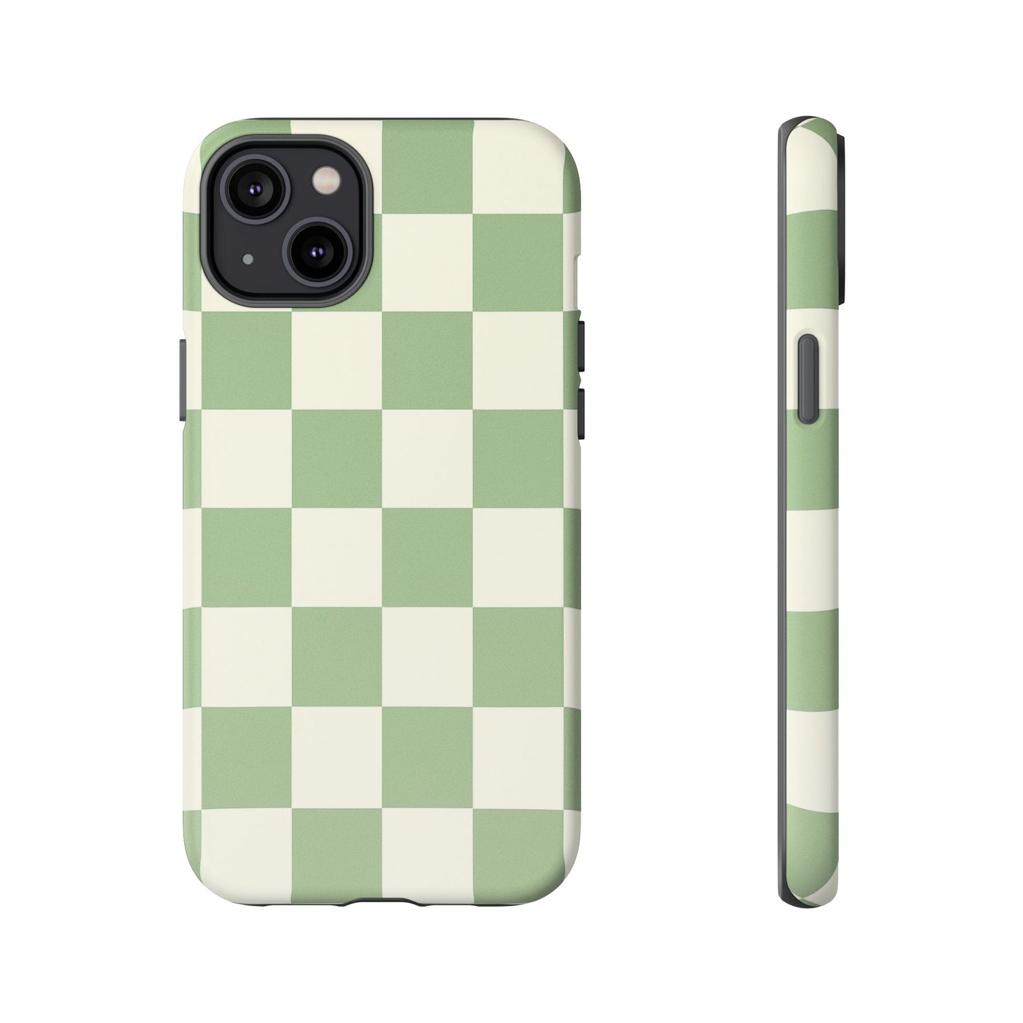Sage Green Checkerboard Phone Case | Minimal Aesthetic Checkered iPhone & Samsung Tough Case