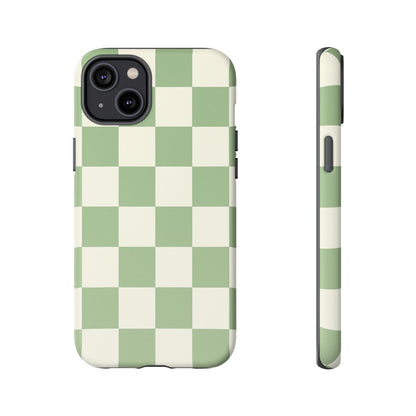 Sage Green Checkerboard Phone Case | Minimal Aesthetic Checkered iPhone & Samsung Tough Case