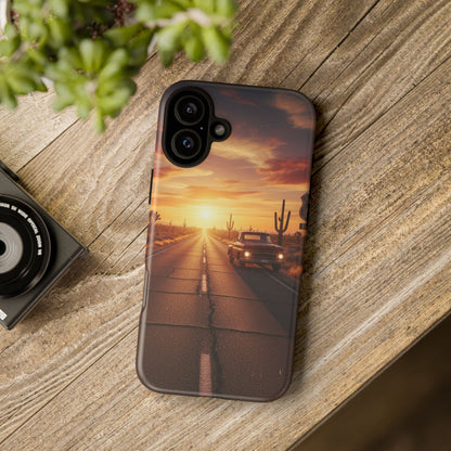 Route 66 Sunset Desert Highway Phone Case – Road Trip Travel Aesthetic Tough Case