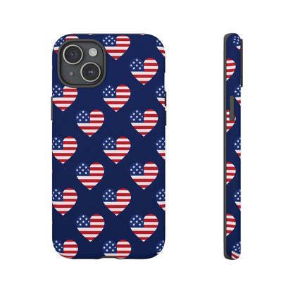 Patriotic American Flag Heart Phone Case – Tough Shockproof, USA Stars & Stripes for Iphone, Samsung Galaxy and Pixel