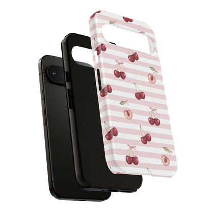 Pink Cherry Stripe Phone Case | Cute Coquette Aesthetic Protective Tough Case