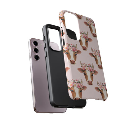 Floral Cow Phone Case – Cute Pink Cow Print Tough Protective Case for Iphone, Samsung Galaxy and Pixel