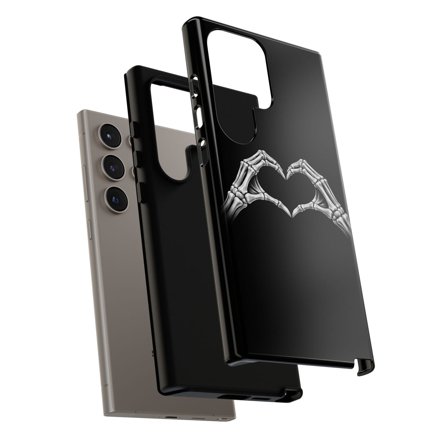 Skeleton Hands Heart Phone Case | Gothic Black Protective Cover