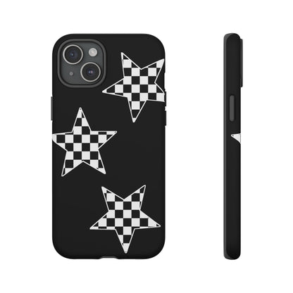 Checkered Star Tough Phone Case – Black Retro Graphic Protective Cover for Iphone, Samsung Galaxy and Pixel