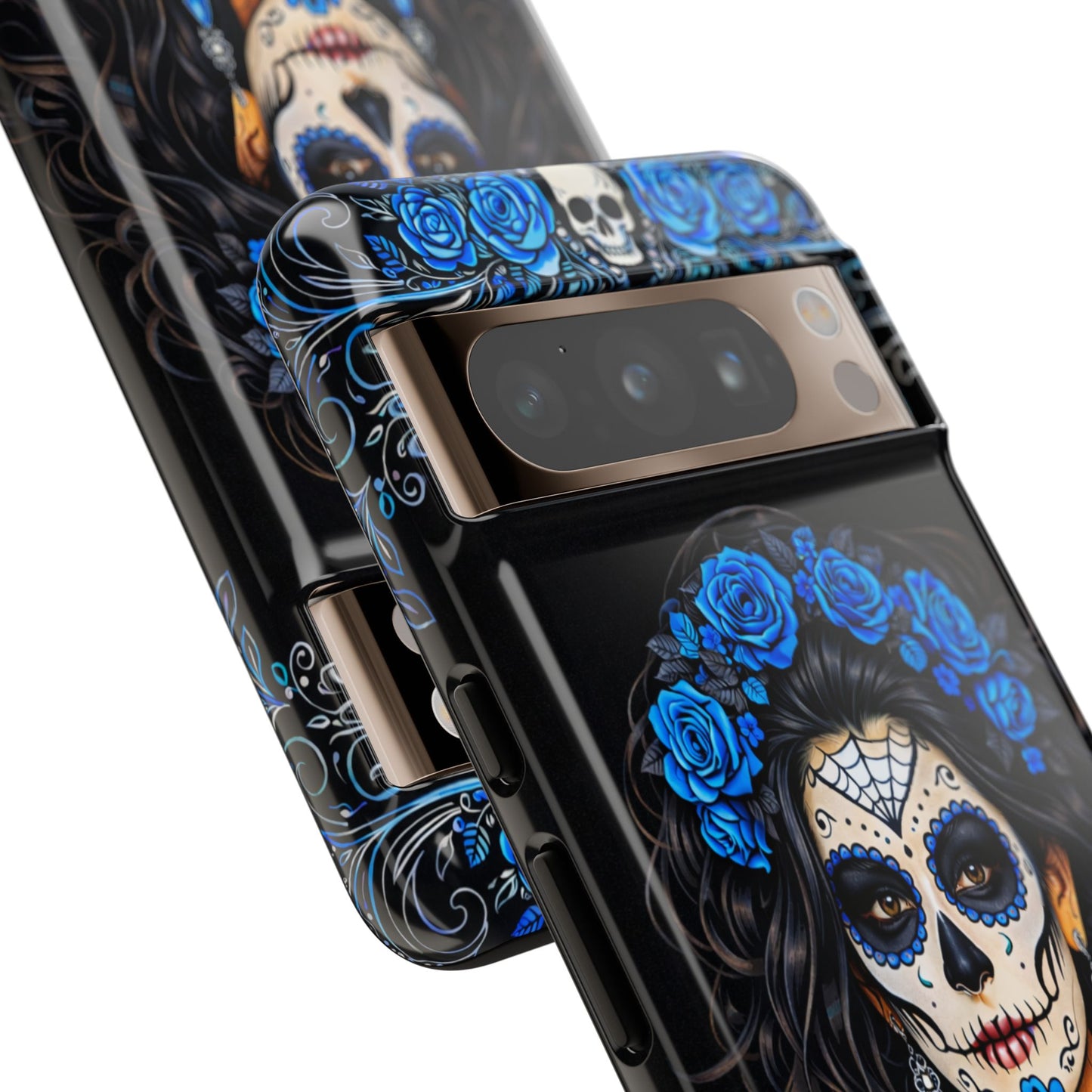 Blue Sugar Skull Woman Phone Case – Day of the Dead Aesthetic Tough Cover