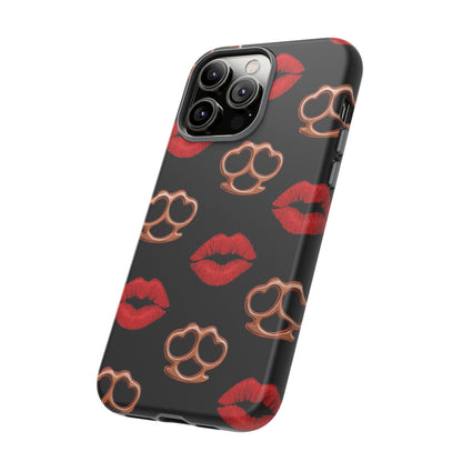 Red Lipstick & Knuckle Duster Phone Case | Bold Kiss Print Tough Protective Cover for Iphone, Samsung Galaxy and Pixel
