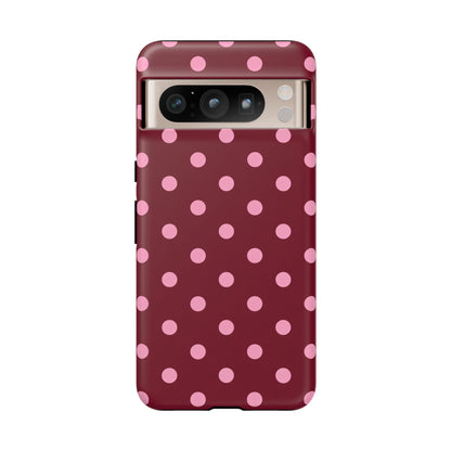 Pink Polka Dot Phone Case – Cute Aesthetic Tough Protective Phone Cover for Iphone, Samsung Galaxy and Pixel