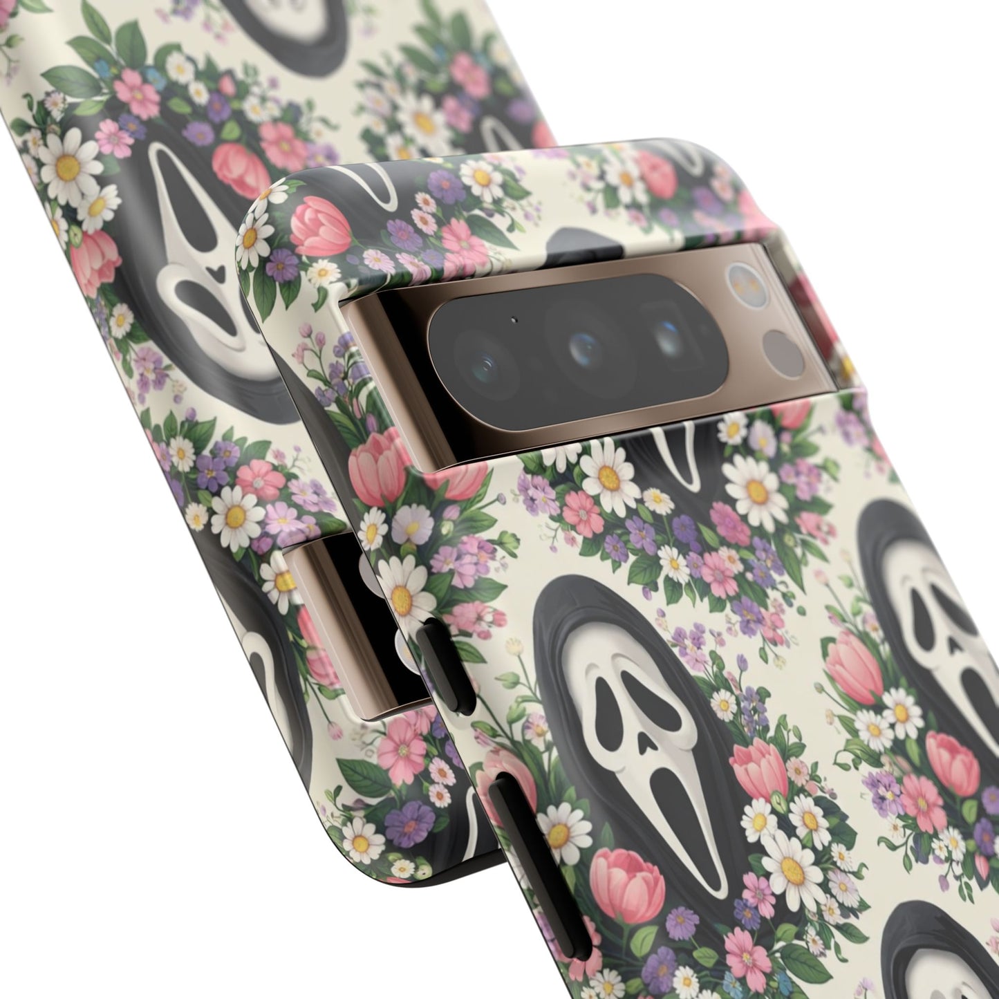 Floral Ghost Face Aesthetic Phone Case – Cute Spooky Tough Cover