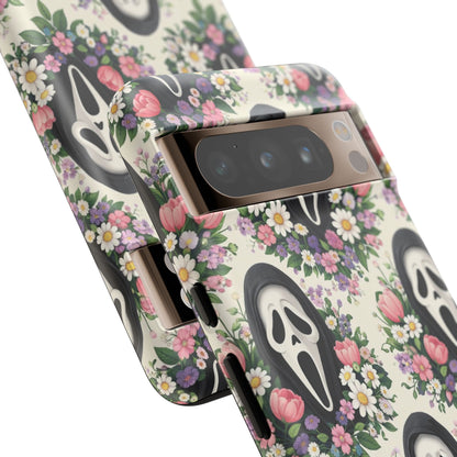 Floral Ghost Face Aesthetic Phone Case – Cute Spooky Tough Cover
