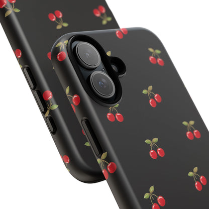 Cherry Pattern Phone Case — Slim Black Protective iPhone Case with Red Cherries for Iphone, Samsung Galaxy and Pixel