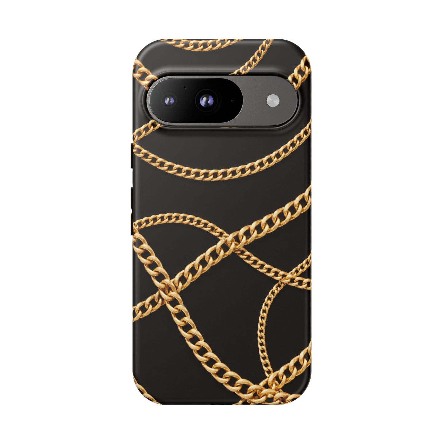 Luxury Gold Chain Phone Case – Black Designer Style Tough Protective Cover for Iphone, Samsung Galaxy and Pixel