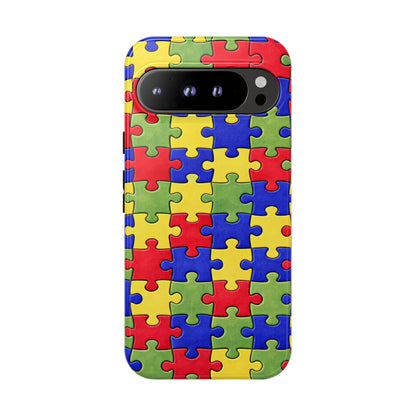 Colorful Puzzle Phone Case, Autism Awareness Jigsaw Design, Tough Protective Case, iPhone & Samsung Case, Vibrant Puzzle Pattern