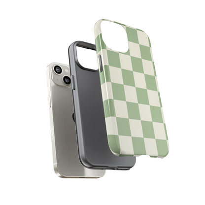 Sage Green Checkerboard Phone Case | Minimal Aesthetic Tough Case