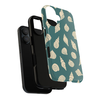 Seashell Pattern Phone Case | Teal Coastal Shells Tough Case for Iphone, Samsung Galaxy and Pixel