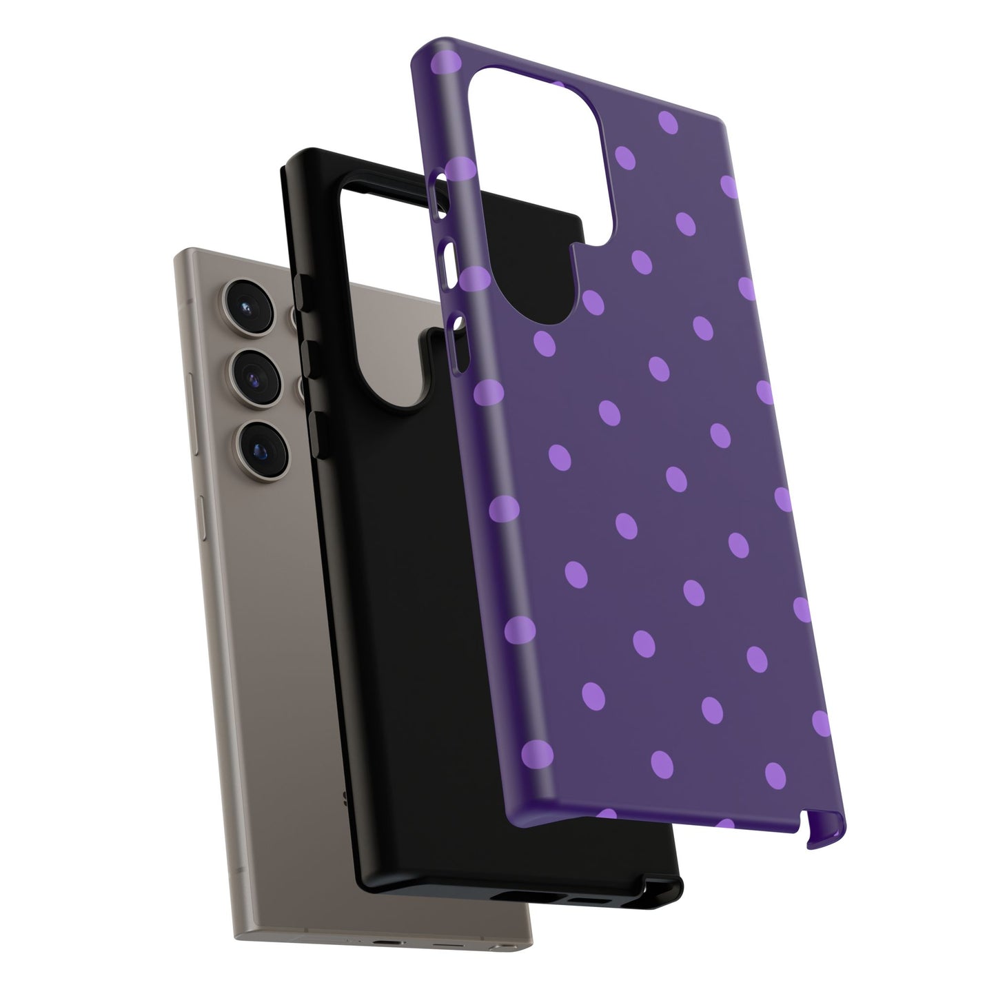 Purple Polka Dot Tough Phone Case – Cute Stylish Durable Protective Cover for Iphone, Samsung Galaxy and Pixel