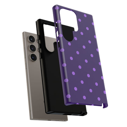 Purple Polka Dot Tough Phone Case – Cute Stylish Durable Protective Cover for Iphone, Samsung Galaxy and Pixel